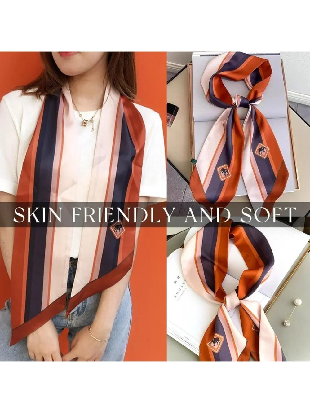 Women's Purple and Orange Silky Satin Headscarf Wrap Lightweight Scarves Scarf